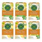 Belly Comfort Peppermint, Gas Relief Chamomile Mint, and Ginger Aid packages
